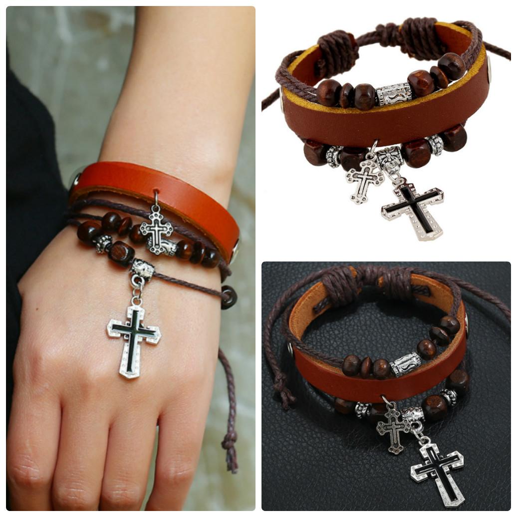 [HCM]Vòng Đeo Tay Nam Da Hình 2 Chữ Thập ( Nhiều Màu Chọn Lựa) VTDA2CROSS05