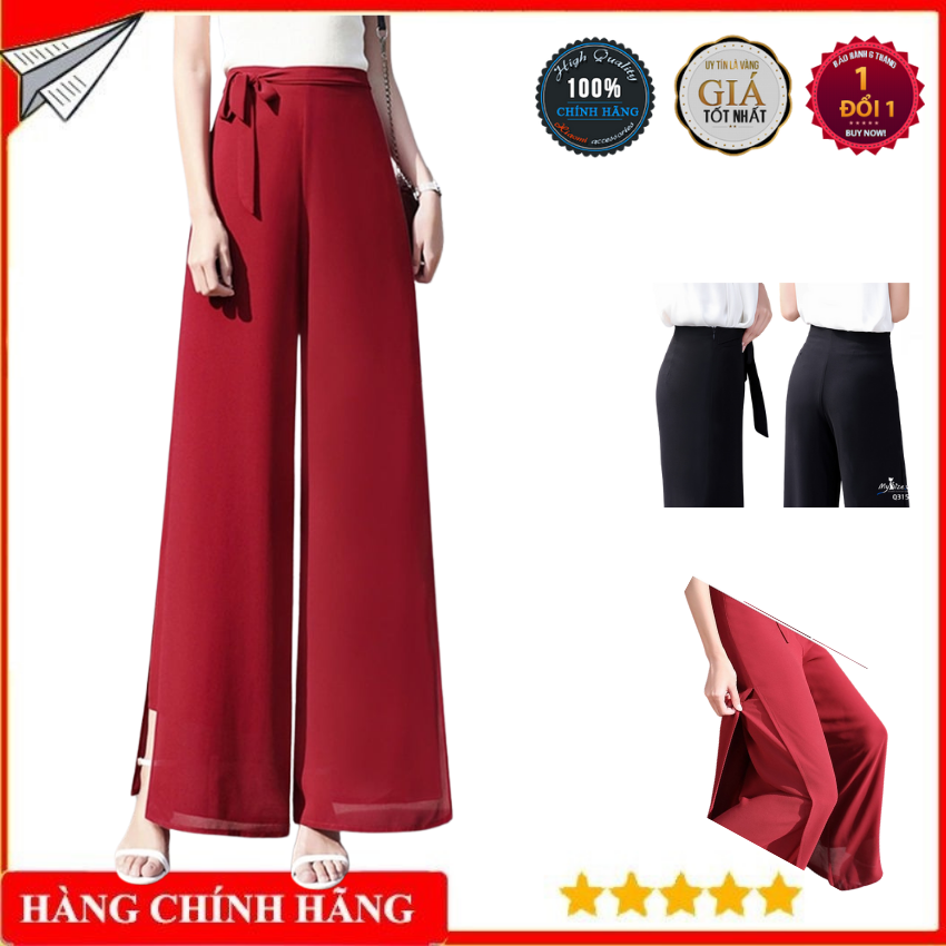 Quần ống rộng xẻ tà Q3156 quần lưng cao giả váy cạp thắt nơ