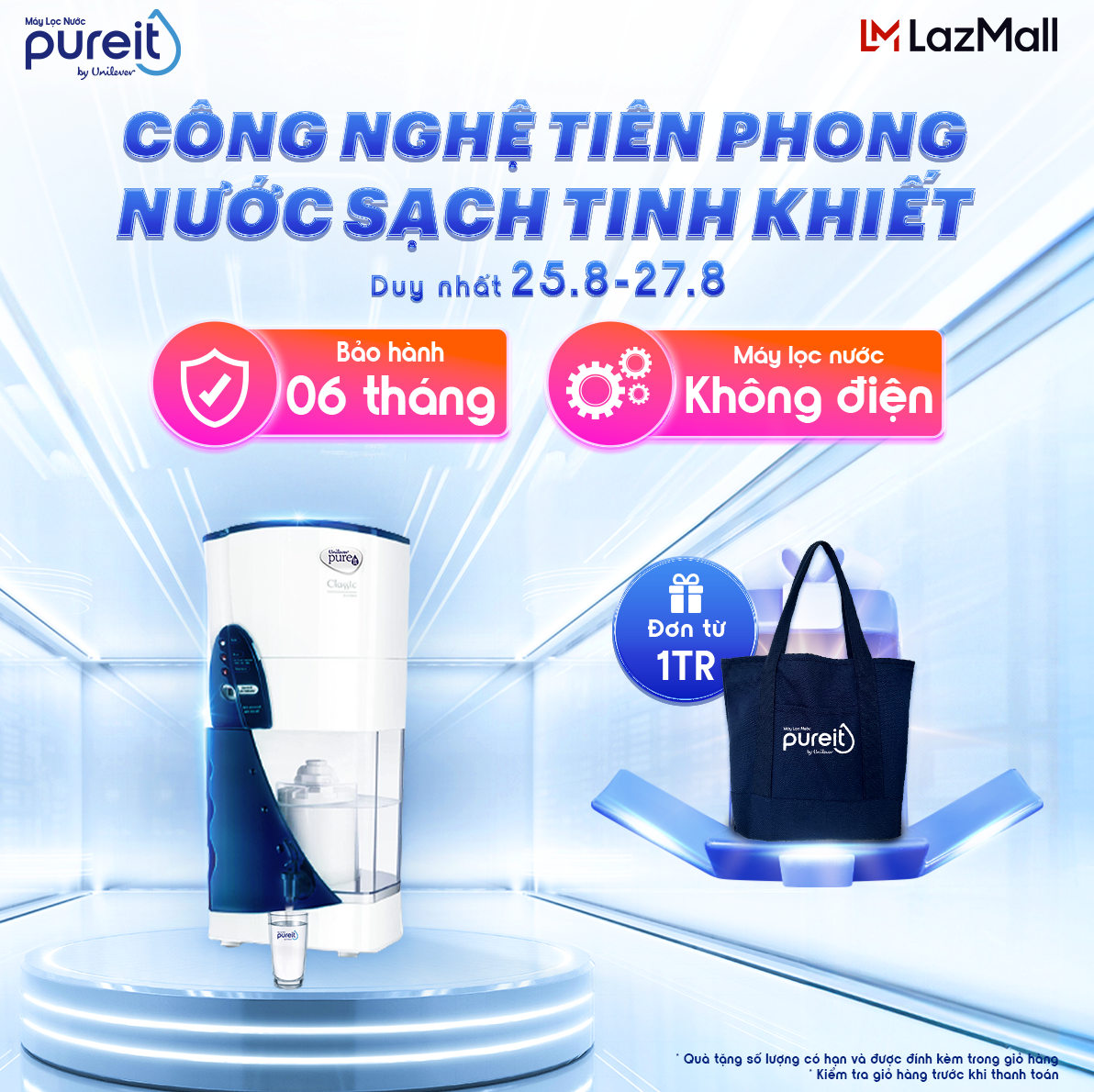 [ QUÀ TẶNG 25.8 - 27.8 | KHÔNG DÙNG ĐIỆN | BẢO HÀNH 6 THÁNG ] Máy lọc nước uống gia đình không dùng điện Pureit Classic 4 bước lọc với công nghệ lọc Gravity lọc sạch vi khuẩn, Công suất lọc 1500L với Dung tích 23L