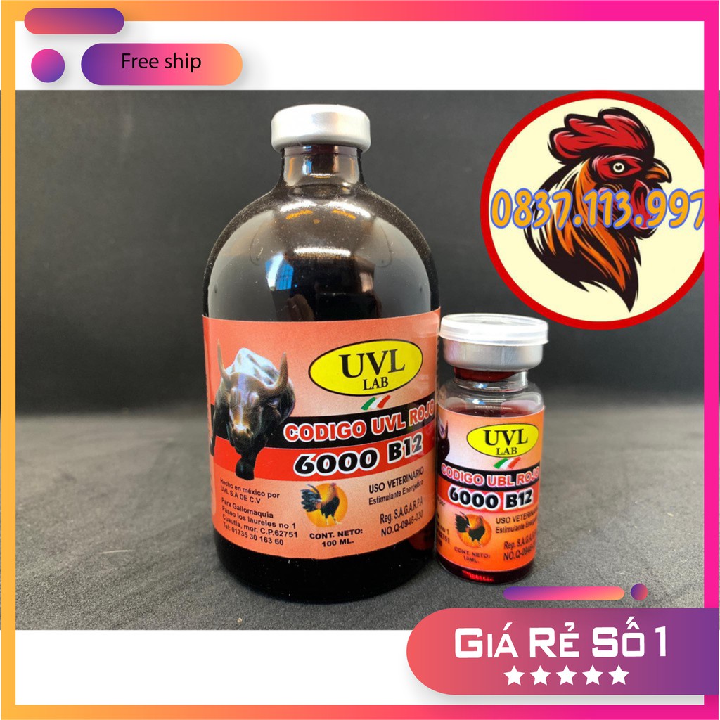 B12 6000 UVL GIÚP TĂNG BO, LÊN NƯỚC MÁU CHO GÀ ĐÁ 10ML