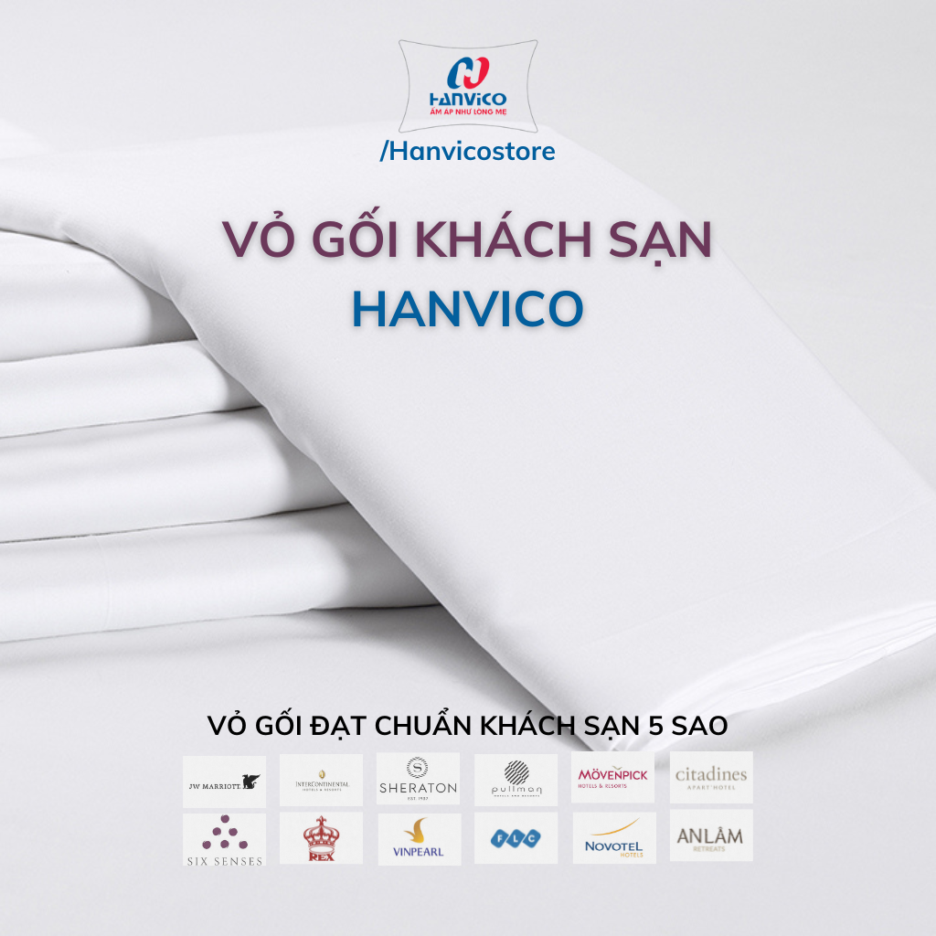 Vỏ gối khách sạn HANVICO cotton màu trắng cao cấp chuẩn KS