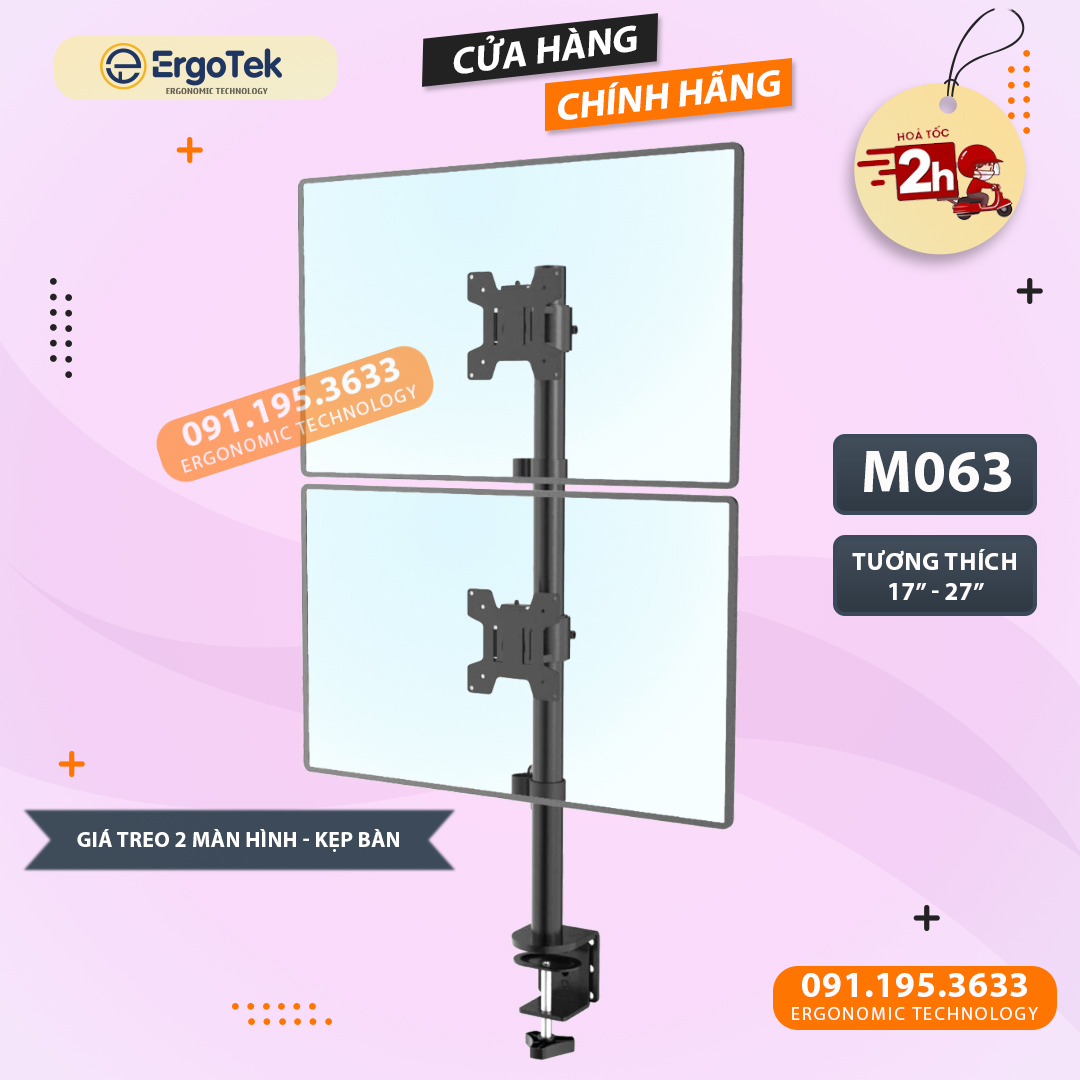 [Xếp Màn Trên / Dưới] Giá Treo Hai Màn Hình Máy Tính M063 17 - 27 Inch Kẹp Bàn - Tay Đỡ Màn Hình Xoay 360 Độ - Model: XGS-02