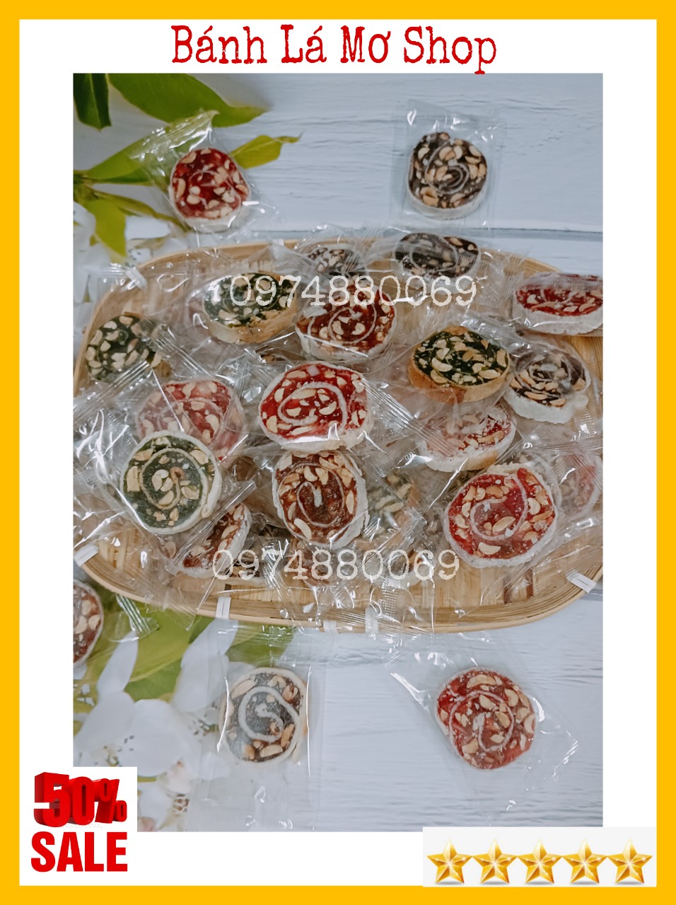 1kg kẹo chuối cuộn đậu phộng 3 vị bến tre- bánh lá mơ shop