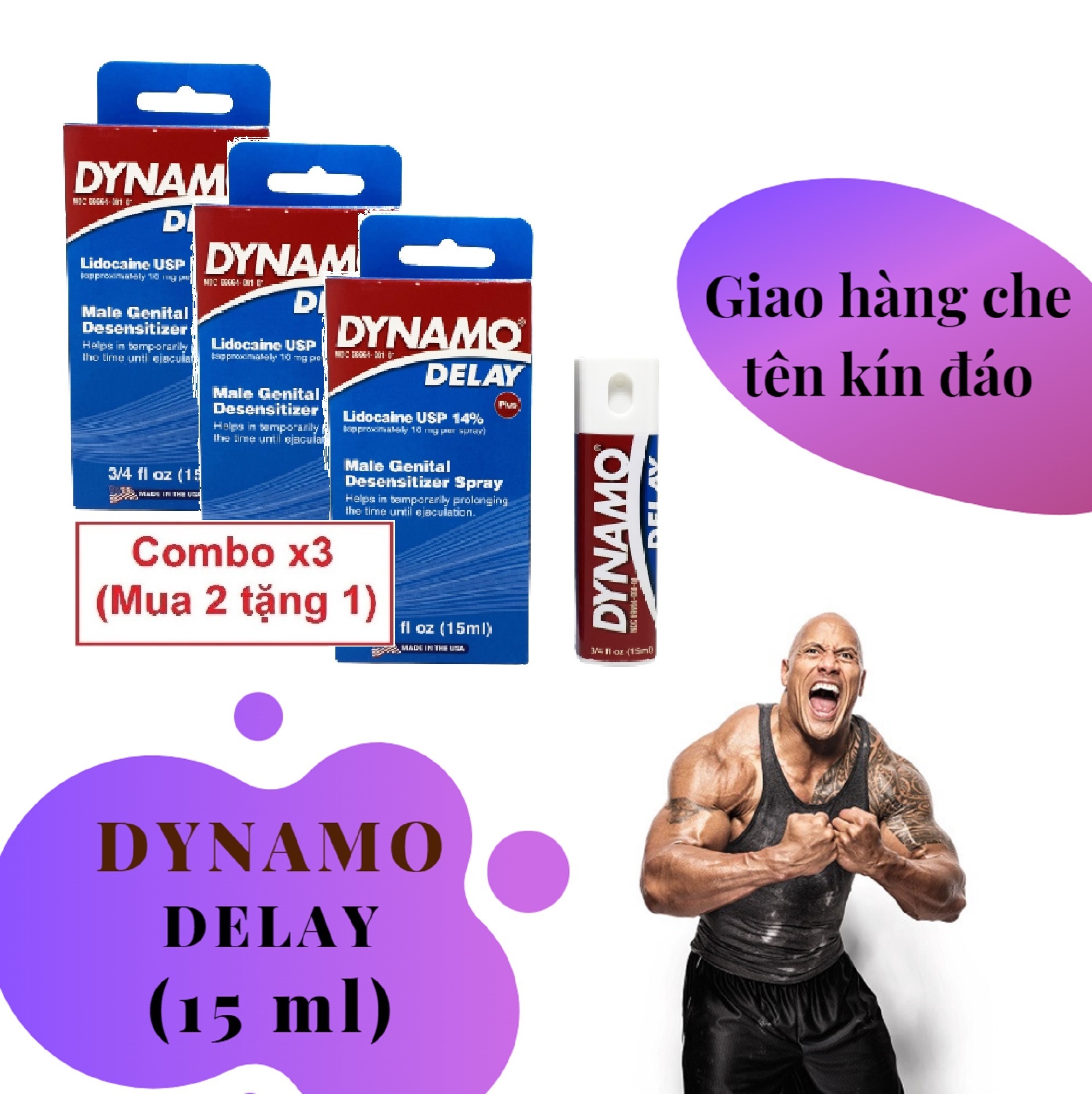 Combo x3 chai xịt dynamo delay plus usa cao cấp tăng cường sinh lý nam mạnh mẽ - hàng chính hãng