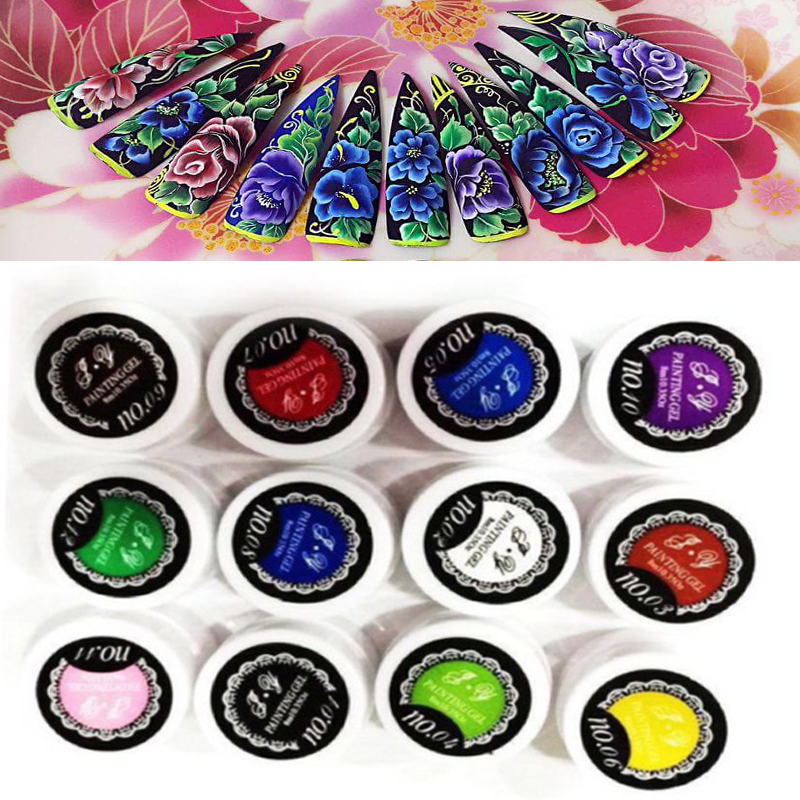 Sét gel vẽ nail trang trí móng 12 màu shop AZnail