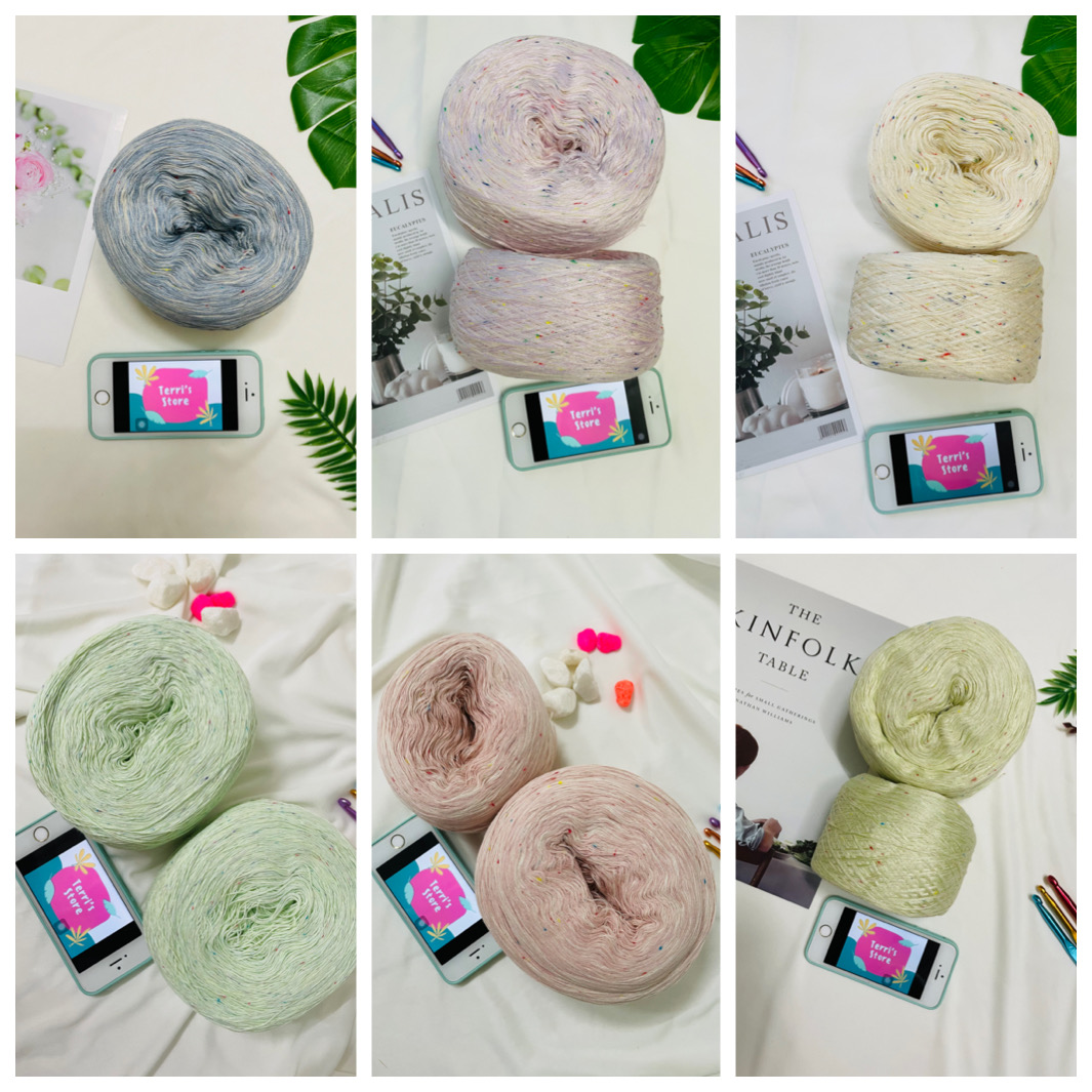 Yarn - Sợi Cotton 100% hoa phẩy hoặc Cotton pha Lụa hoa phẩy | Sợi xe tròn và chập - Sợi hè siêu lạ
