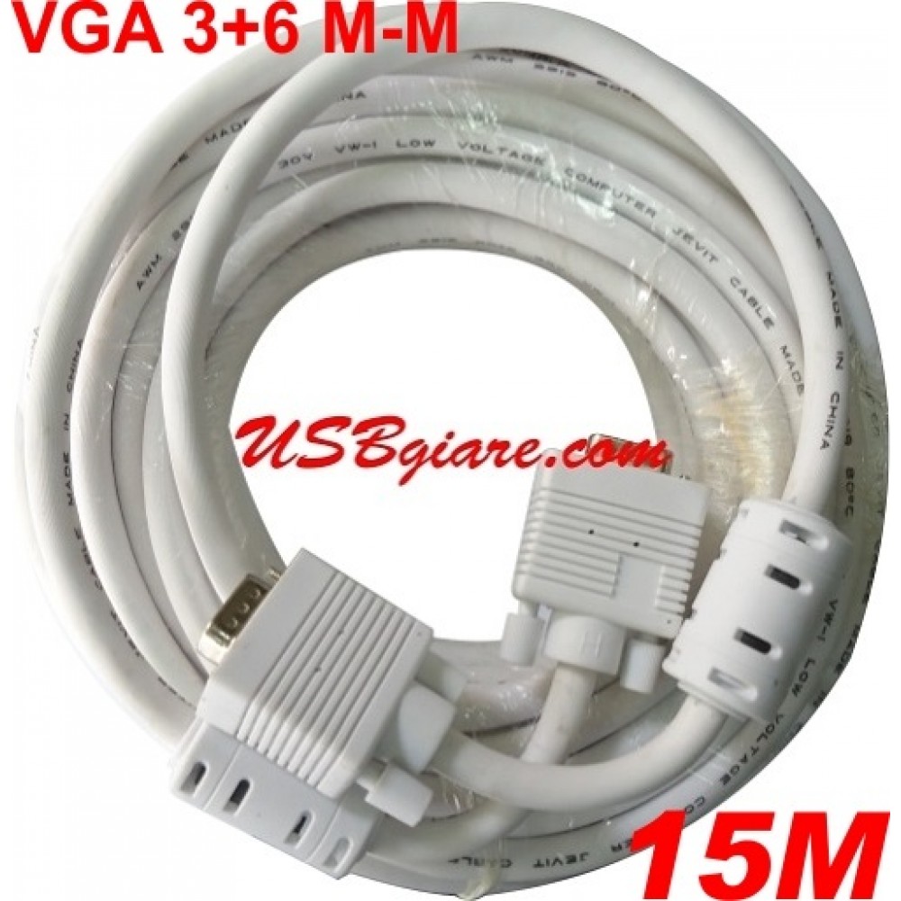 CÁP VGA 15M CHUẨN 3+6 CÁP ĐÚC DÂY TRẮNG ĐẦU TRẮNG LOẠI TỐT