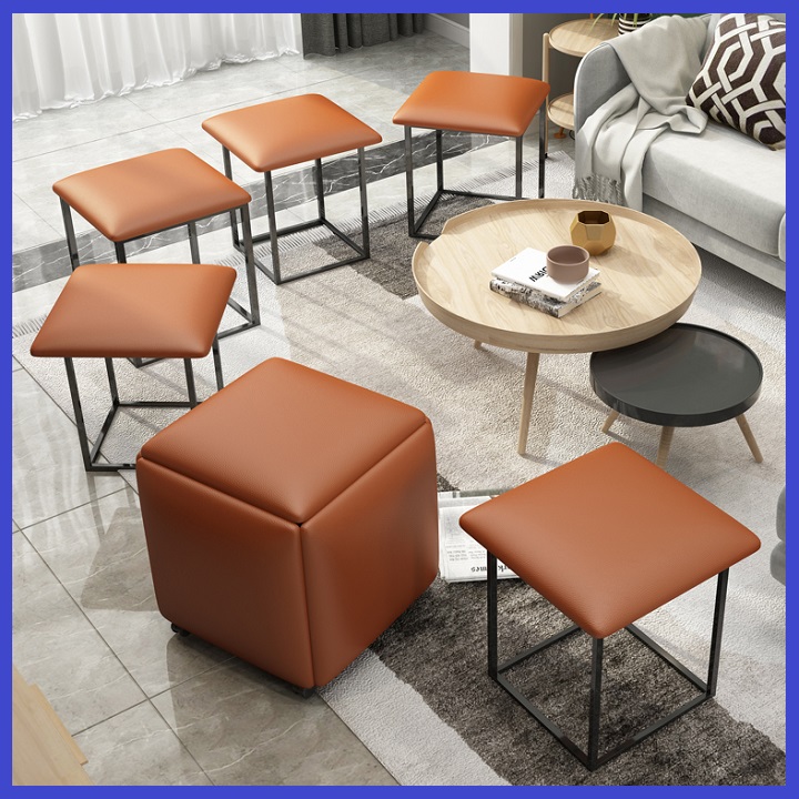 Ghế Đôn Phòng Khách 5 Trong 1 - Combo 5 Ghế Đôn Gấp Gọn Kèm Bánh Xe Di Chuyển Đa Năng, Ghế Đôn Trang Trí Phòng Khách Cao Cấp