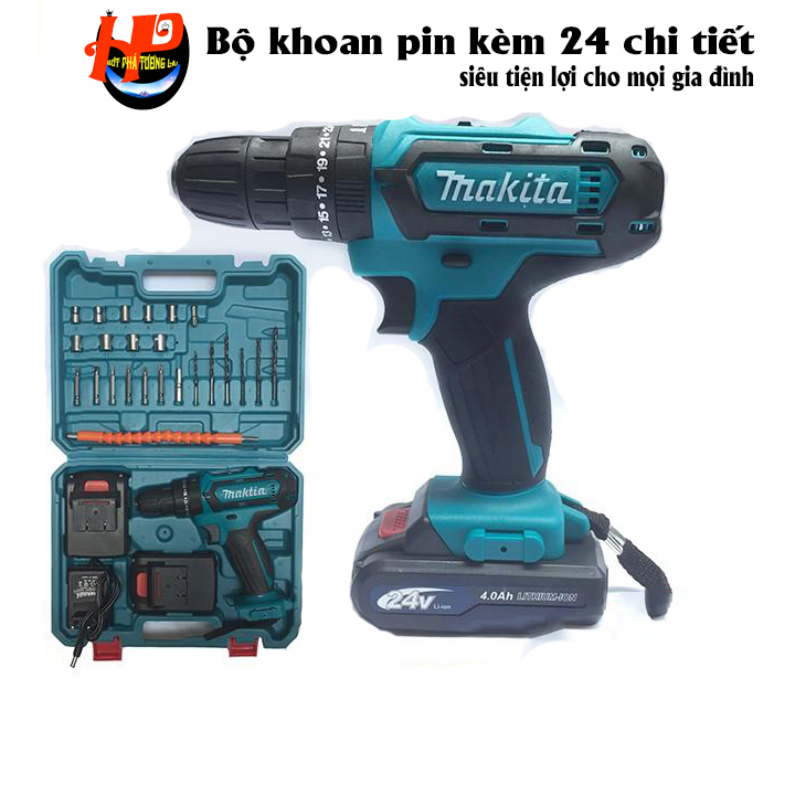 Bộ Máy Khoan Makita 24V Có Búa Lõi Đồng( kèm 24 chi tiết)