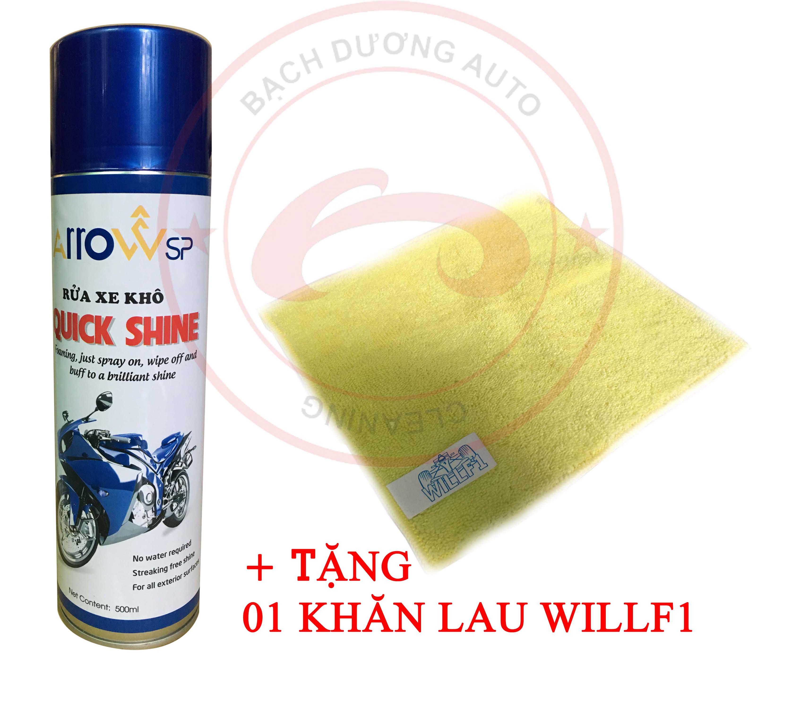 Chai xịt bọt rửa xe khô arrowsp quick shine 500ml + tặng kèm 1 khăn lau xe willf1