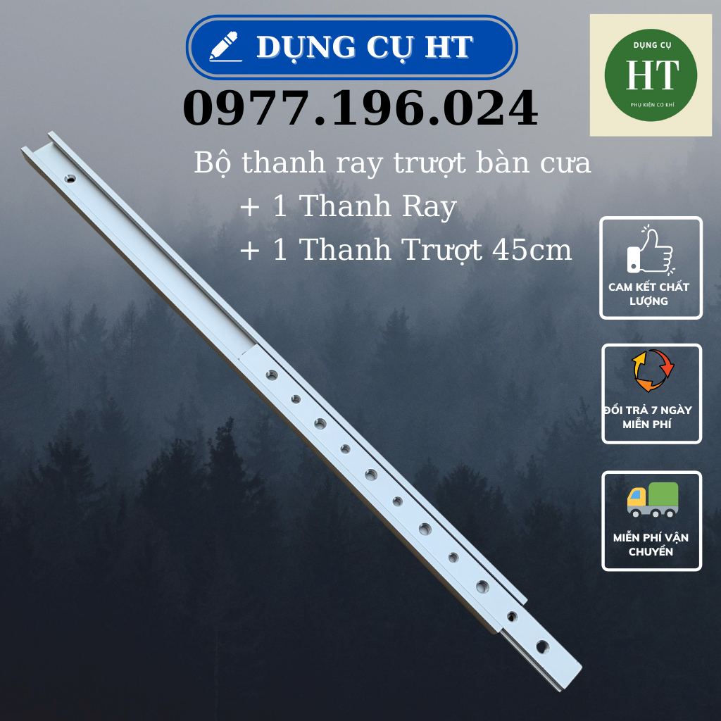 Thanh ray trượt nhôm bao gồm thanh ray và thanh trượt dài 45 cm