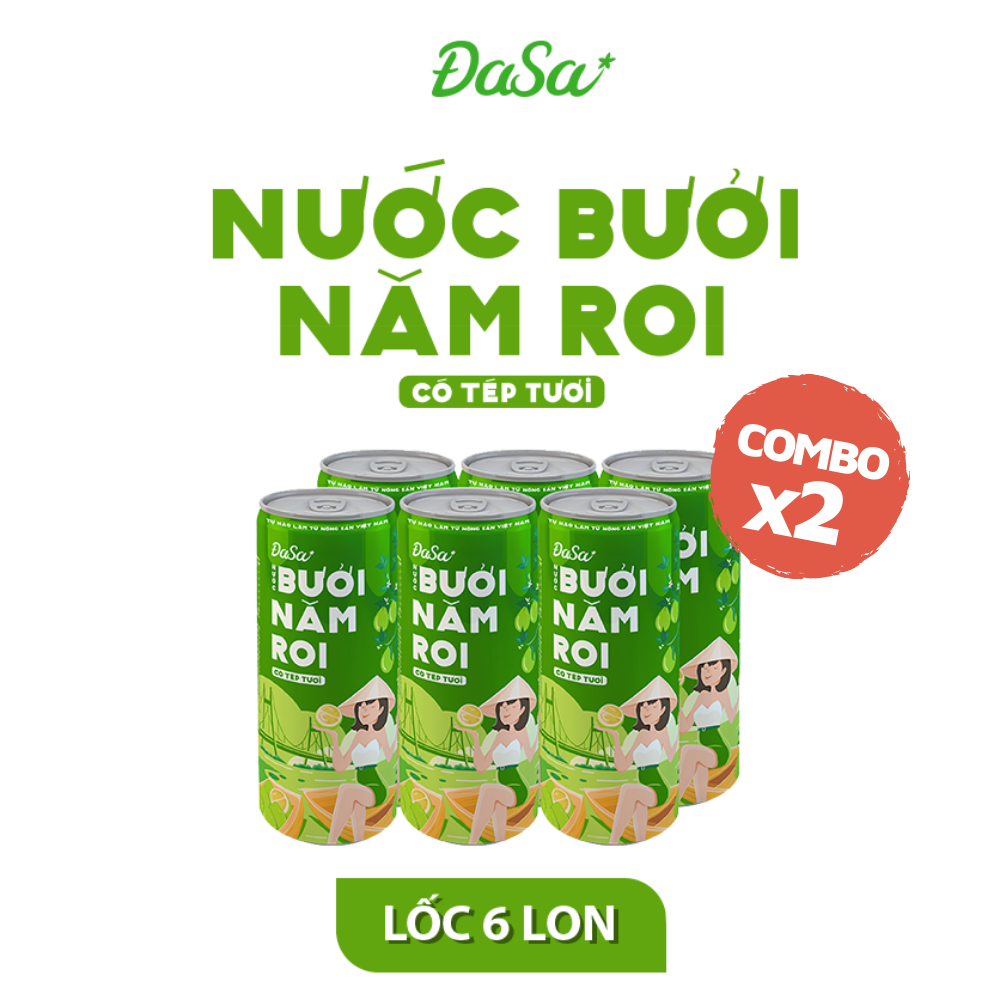 Combo 02 lốc nước bưởi năm roi đasa - lốc 6 lon/chai x 240ml