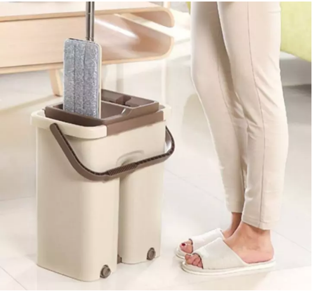 Thùng lau nhà thông minh 2 ngăn tự vắt, thùng lau nhà tự vắt 2 ngăn size lớn, tặng kèm 2 bông lau