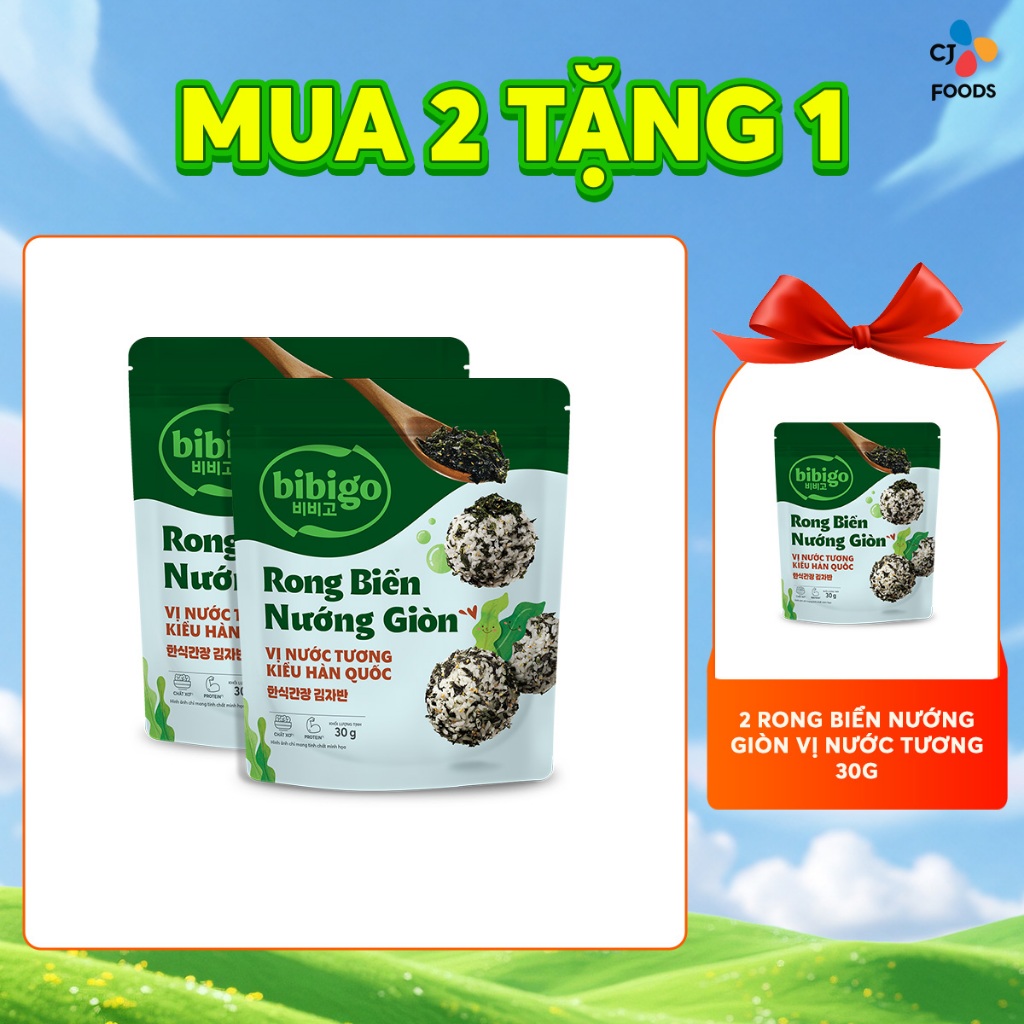 [Tặng 2 gói] Combo 2 gói Rong biển rắc cơm Bibigo vị Nước Tương 30g