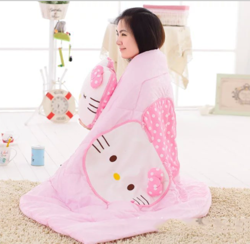 Hello kitty chăn bông điều hòa không khí gối chăn gấp văn phòng hai mục đích