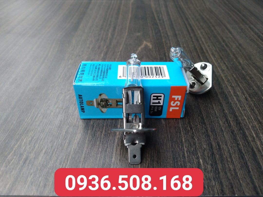 Bóng đèn pha halogen H1 12V 55W. Ánh sáng vàng nắng. Thương hiệu FSL chính hãng. Bóng đèn halogen pha cos ô tô xe hơi 12V 24V siêu sáng. Bóng đèn sợi đốt chân H1 12V 55W cho xe hơi. Bóng đèn pha xe hơi, đèn sương mù, đèn lái