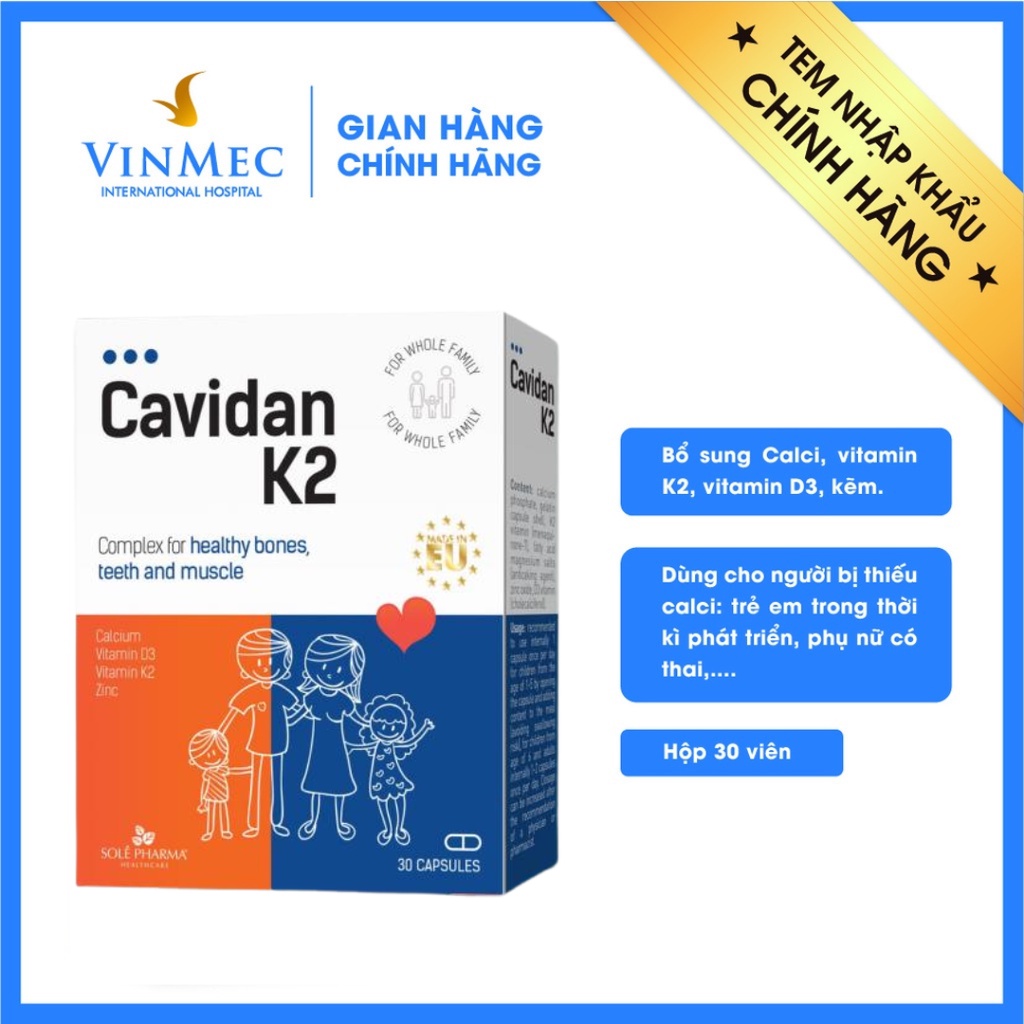 Vinmec độc quyền Viên uống bổ sung Canxi Cavidan K2 có chứa vitamin D3 từ