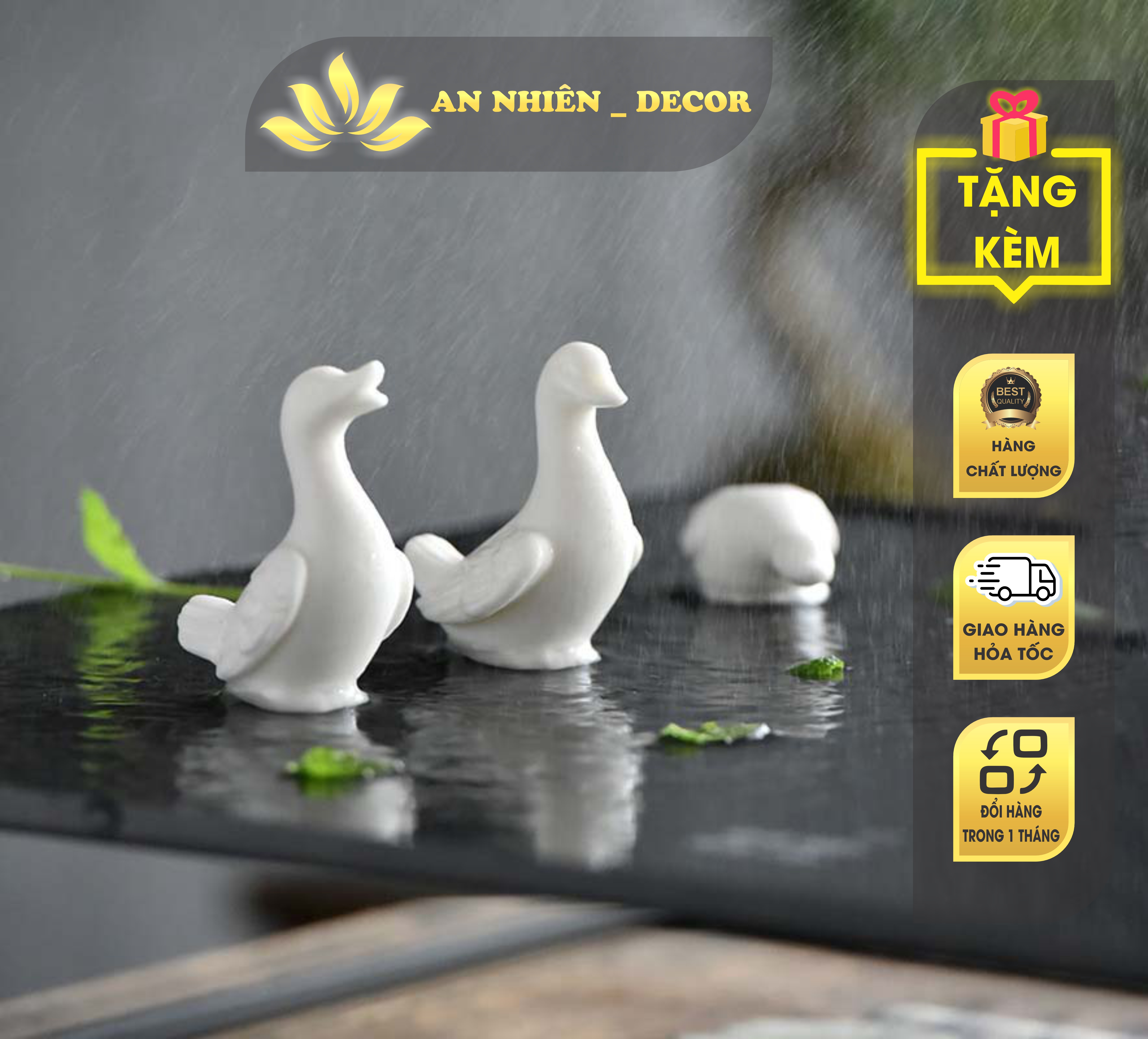 Tượng vịt gốm sứ mini - tượng gốm sứ trắng sần cao cấp, tượng trang trí