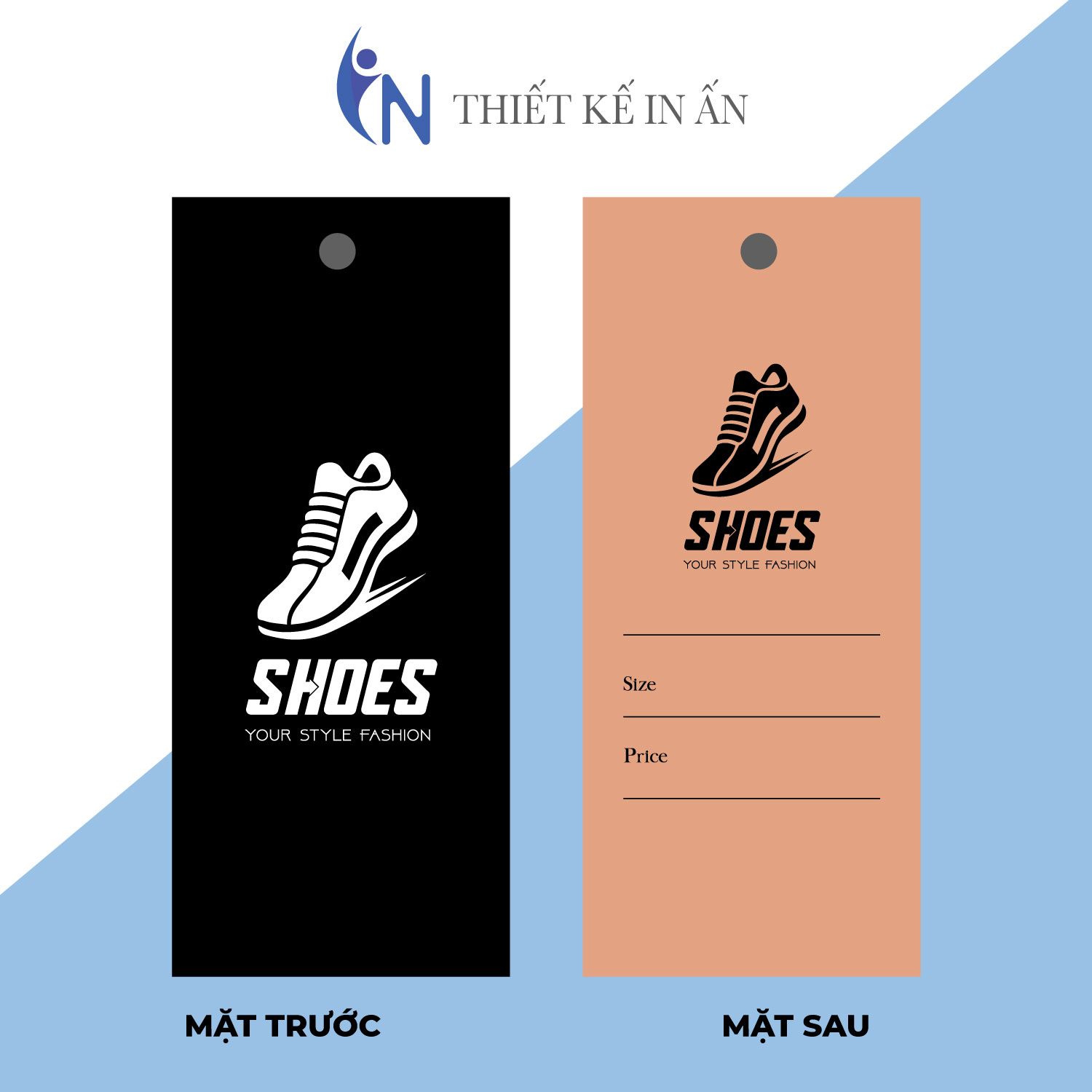 [HCM]Tag nhãn mác giày dép Mác quần áo Tag nhãn quần áo  IN GIÁ RẺ cho shop bán hàng quần áo thời trang bìa cứng cán màng chất lượng cao - Gói 100 bộ - size 3.6x6cm