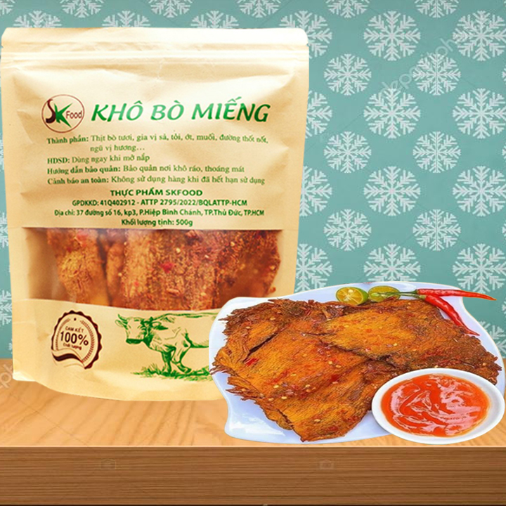 Khô Bò Miếng (100% Bò) Cao Cấp Hiệu SKFOOD - Làm Từ Thịt Bò 100%