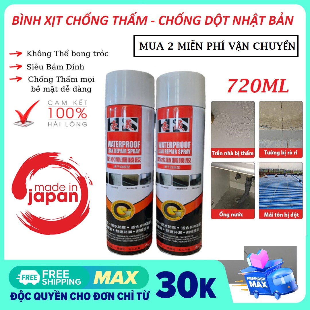 Sơn xịt chống thấm Nhật Bản - bình sơn xịt chống thấm 720ML (màu trắng/đen) - tốt hơn bình xịt chống thấm đa năng 700ML /450ML - bình phun sơn keo chống thấm, chống thấm sân thượng, chongtham, chong tham nha, chong tham dot