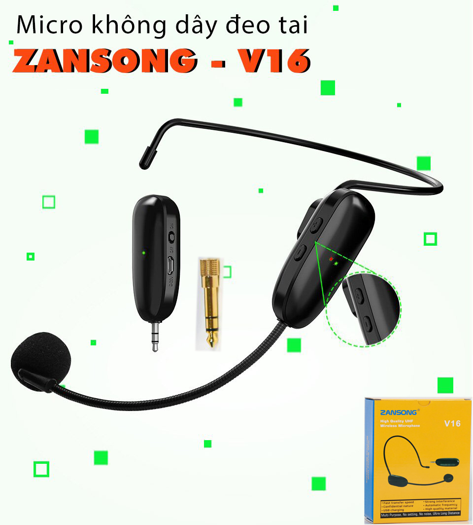 [HCM][ GIÁ RẺ MÀ CHẤT ] Micro Không Dây Đeo Tai Đa Năng Zansong V16 Thuyết Trình Giảng Dạy Livestream Micro Độ Nhạy Cao Lọc Âm Tốt Giọng Nói Rõ Ràng Cho Giảng Viên Hướng Dẫn Viên Du Lịch Kết Nối Với Soundcard Thu Âm Amply