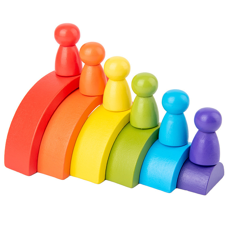 Bé Cầu vồng bằng gỗ Montessori khối xây dựng đồ chơi giáo dục sớm xếp chồng khối xây dựng cong trẻ em sáng tạo đồ chơi bằng gỗ