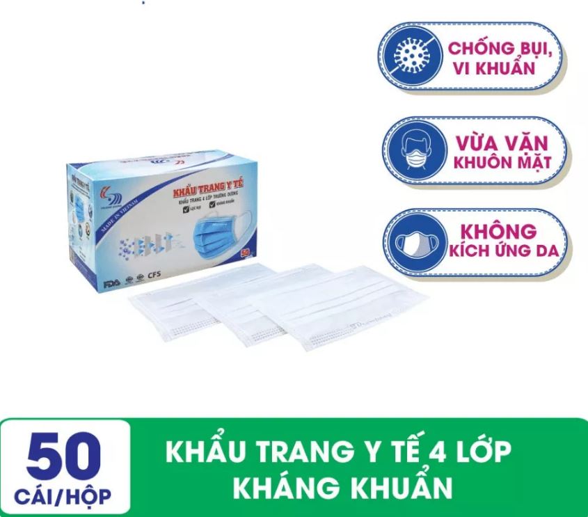 Combo Khẩu trang y tế cao cấp 4 lớp Trường Dương – Hộp 50 cái Màu Trắng/Xanh