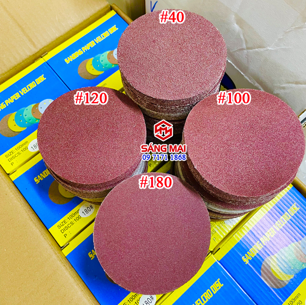 10 tờ Giấy nhám tròn dán 100mm - chuyên làm mịn gỗ, kim loại, nhựa,...