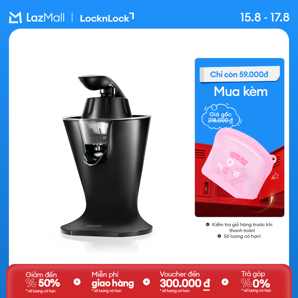 Ejj256blk - máy vắt cam lock&lock - chống nhỏ giọt, lưới lọc inox, dễ vệ sinh, công suất lớn 85w - hàng chính hãng - bảo hành 2 năm