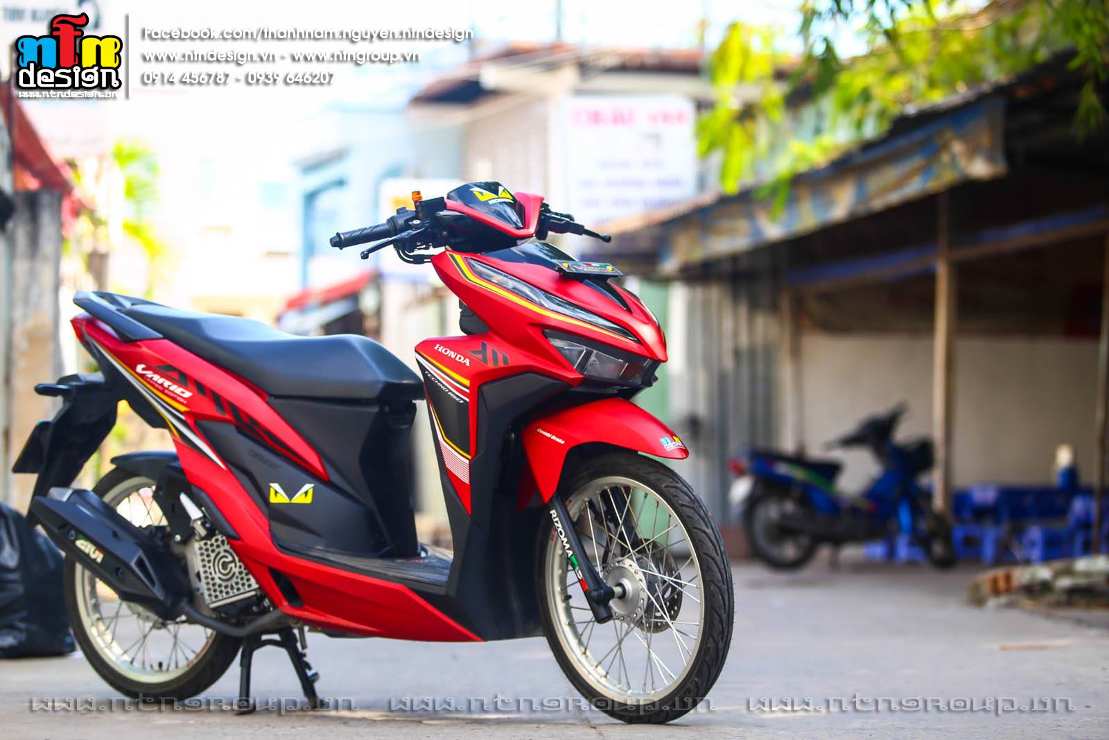 Tem rời dán xe vario mẫu sọc trắng đỏ đen cực chất, hàng 3 lớp chất lượng cao