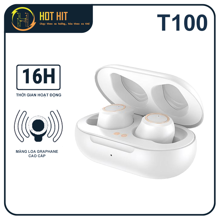 Tai nghe không dây bluetooth 5.0 vivan t100 true wireless siêu nhỏ gọn cảm ứng thông minh - bảo hành chính hãng 1 đổi 1