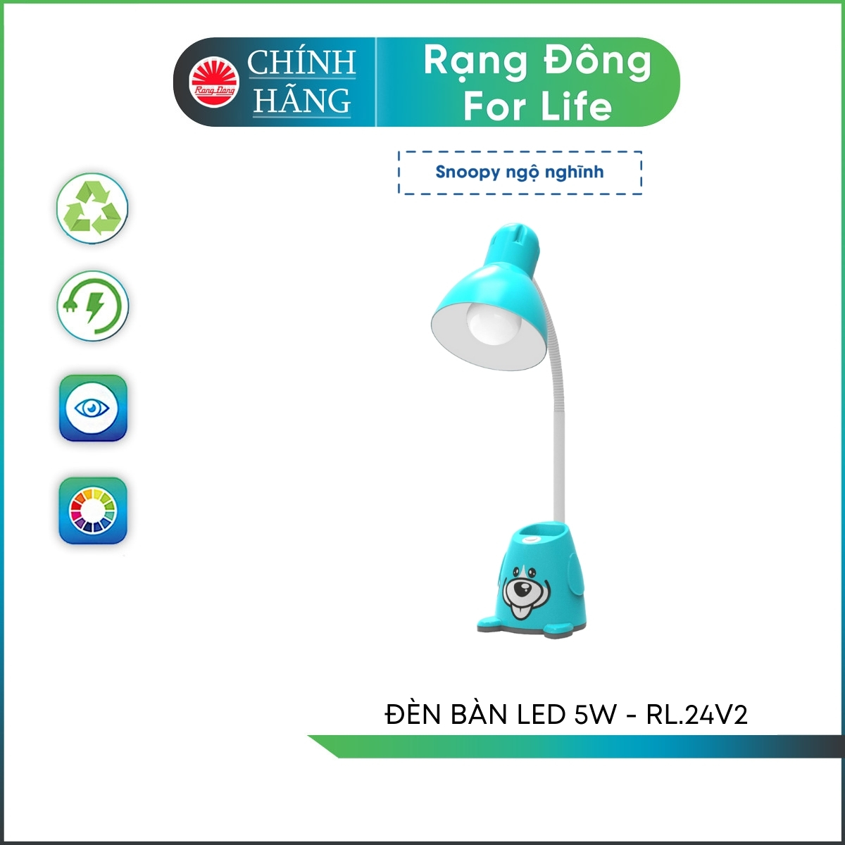 Đèn bàn học Rạng Đông RDRL 24 chip LED SS 5W bảo vệ thị lực điều chỉnh góc chiếu linh hoạt