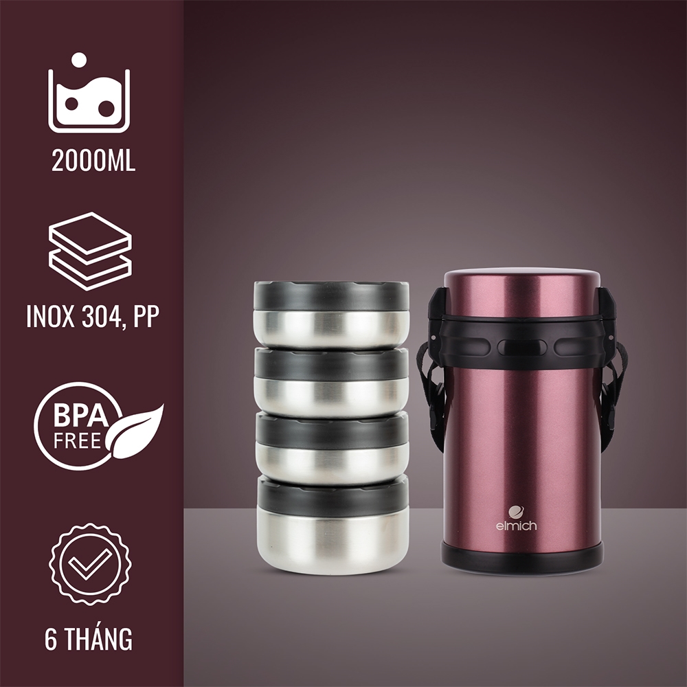 Hộp cơm giữ nhiệt văn phòng Inox 304 Emich EL8294 dung tích 2 lít