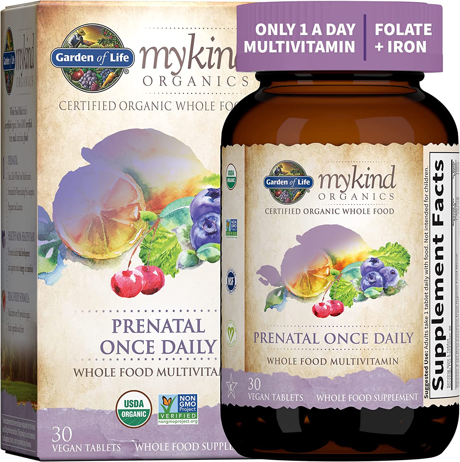 HŨ 30 VIÊN ĐA VITAMIN HỮU CƠ CHO MẸ BẦU Garden of Life mykind Organic Prenatal Vitamin, Folate, C, B6, B12, D3, Non-GMO, Gluten-Free, Vegan