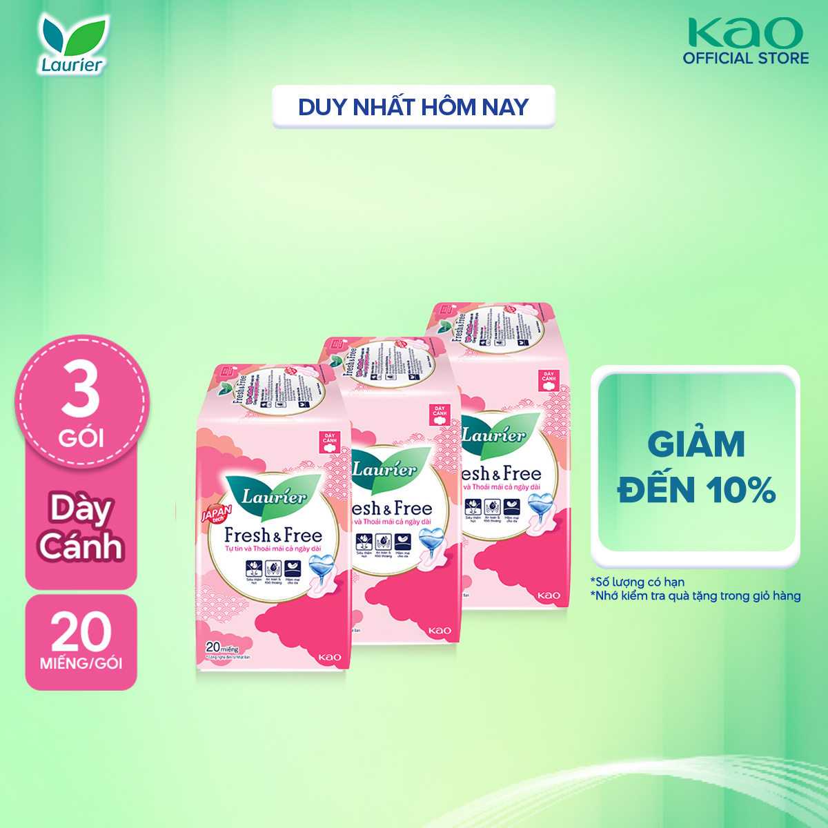 Combo 3 Băng vệ sinh Laurier Fresh  Free Siêu Mỏng