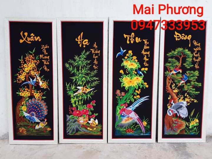 (Tranh thêu sẵn) Bộ tranh TỨ QUÝ BỐN MÙA 1 bộ gồm 4 bức tất cả "ĐÃ THÊU SẴN" về chỉ việc đóng khung.