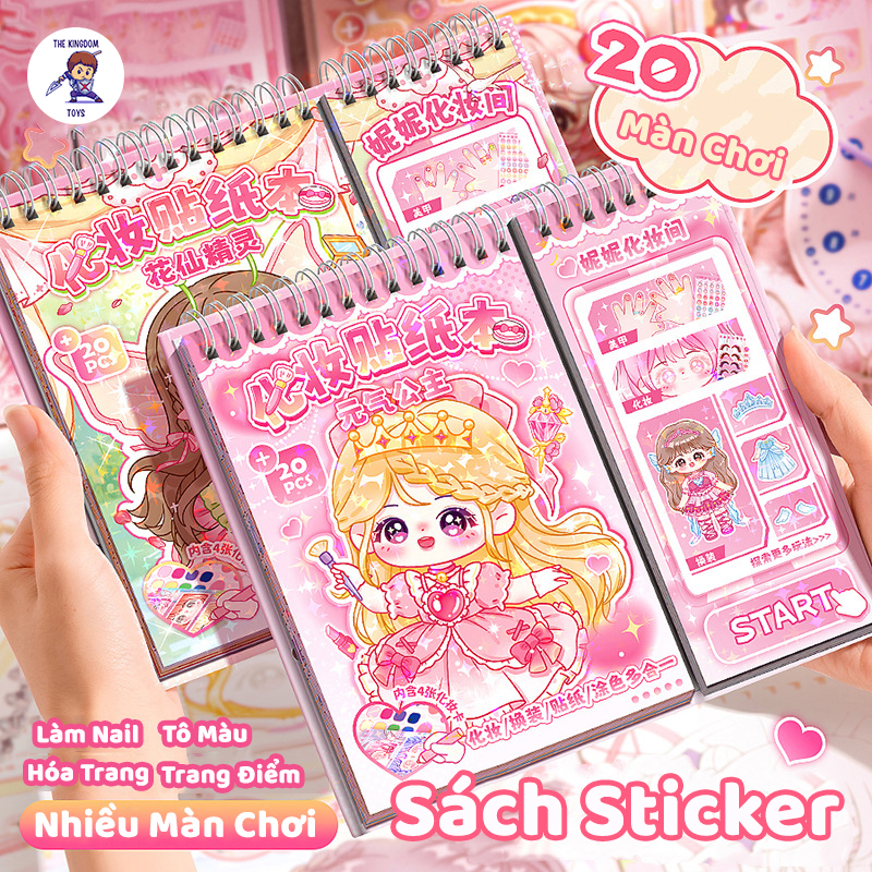 Sách Sticker Công Chúa Cho Bé - 20 Màn Chơi Sáng Tạo, Dán Hình, Tô Màu, Hóa Trang, Đồ Chơi DIY