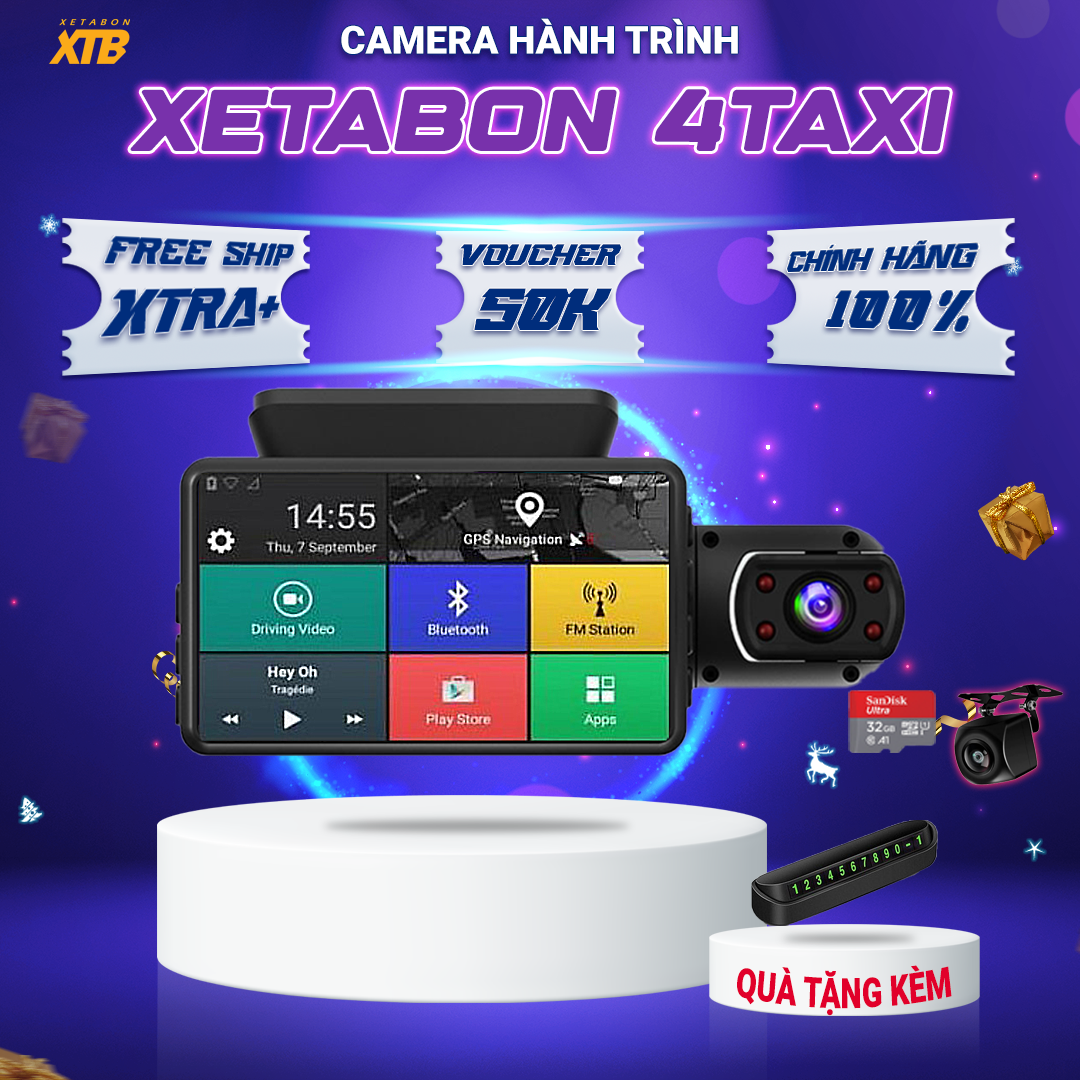 Camera hành trình 4taxi ống kính 360 độ ghi hình DVR 1080P hồng ngoại ban đêm siêu sáng, bảo hành 12 tháng