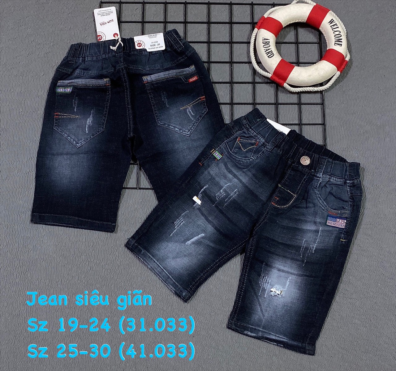 Quần jean lửng bé trai chất jean nhập siêu co dãn size 25-50kg.