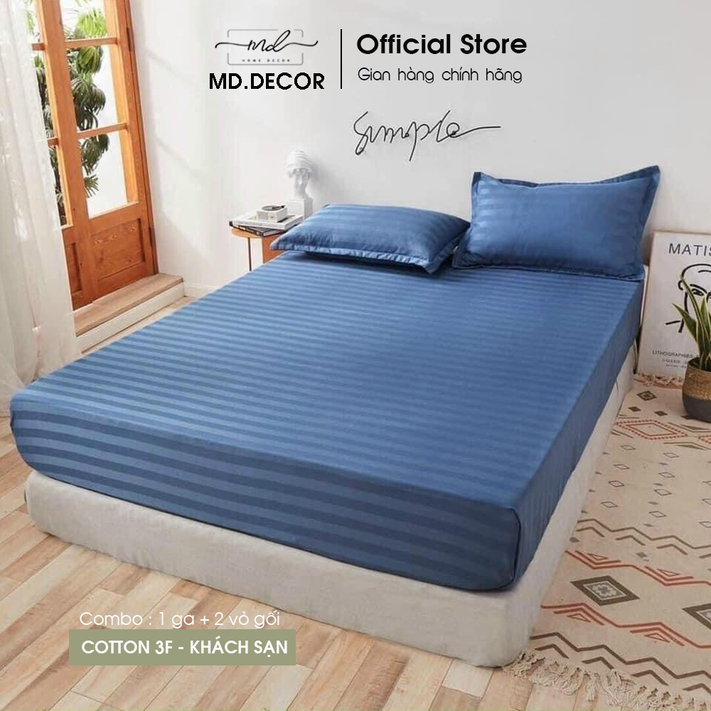Bộ ga giường Cotton 3F chuẩn khách sạn MD.Decor - Bedding nhiều kích thước drap bọc nệm M4,M6,M8 trơn màu