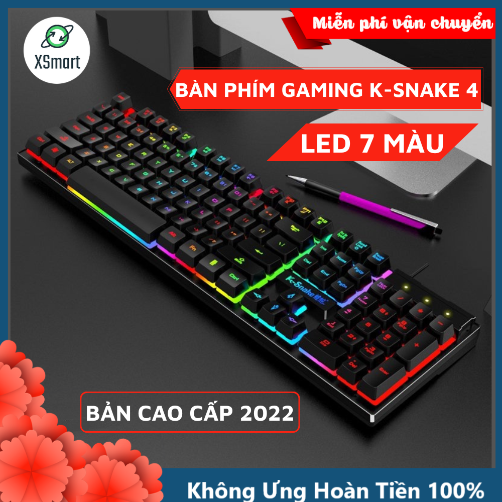 Bàn Phím Máy Tính Có LED Màu Siêu Xinh K-Snake4 Màu Sắc Siêu Xinh, Full Size 104 Phím Tiện Lợi, Phím Gõ Êm, Chống Nước