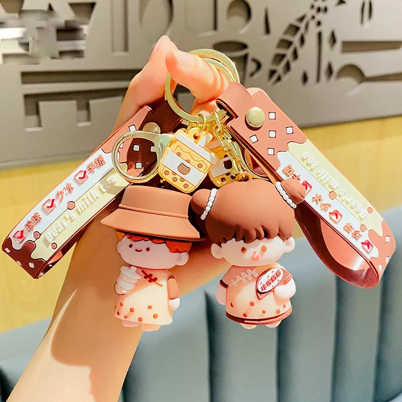Móc khóa cặp đôi uống trà sữa siêu dễ thương, đáng yêu làm quà tặng kỹ niệm bàn bè, đôi yêu nhau
