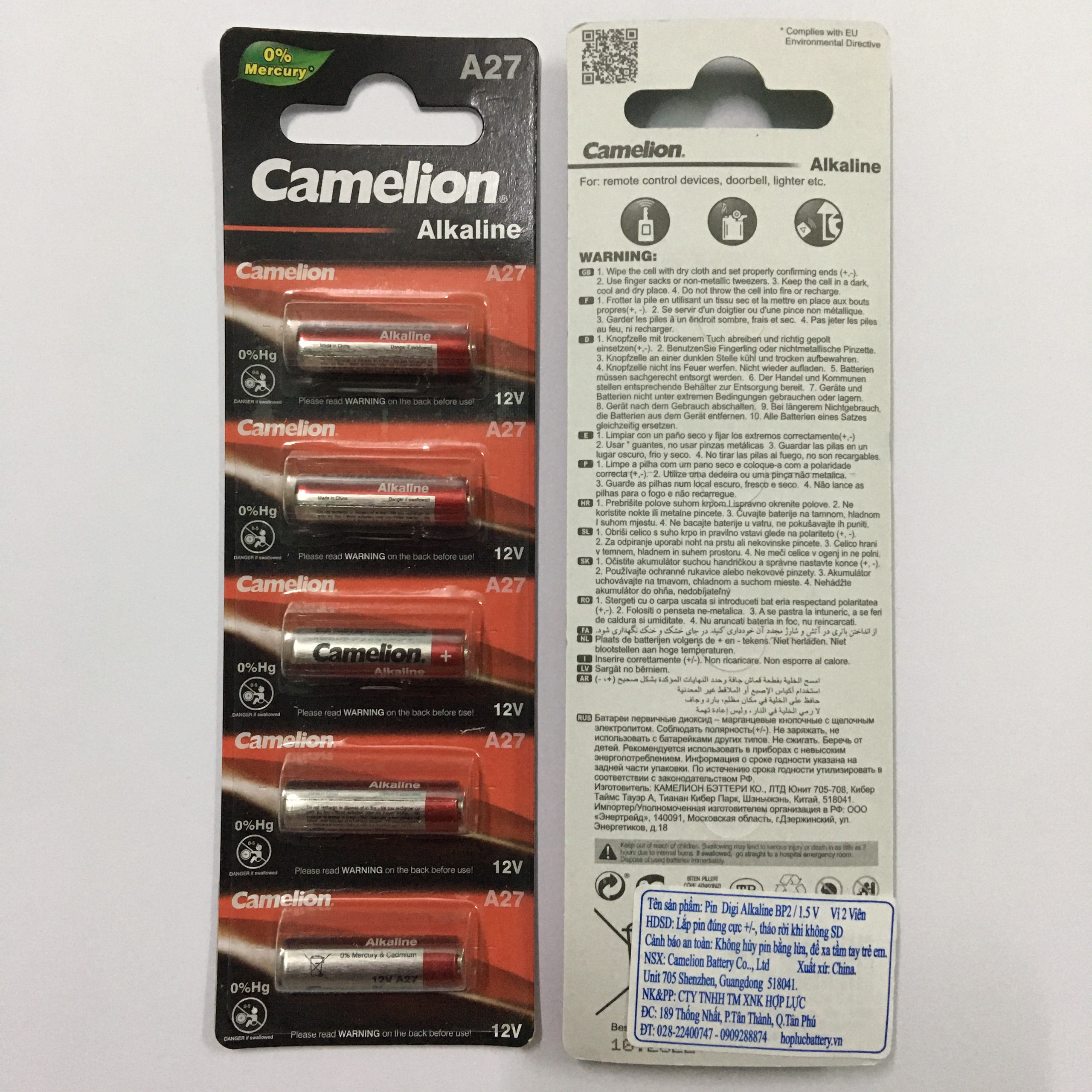 Pin a27 camelion alkaline 12v chính hãng vỉ 5 viên