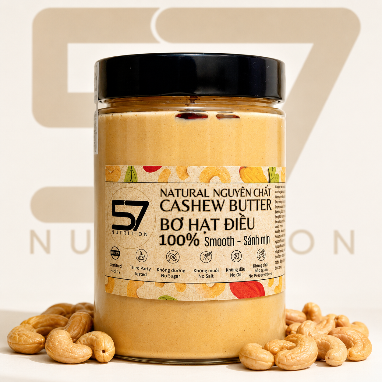Bơ Hạt Điều 100% Tự Nhiên 57 Nutrition - Cholesterol-Free, No Sugar, No Salt, No Trans Fat, 300g/500g