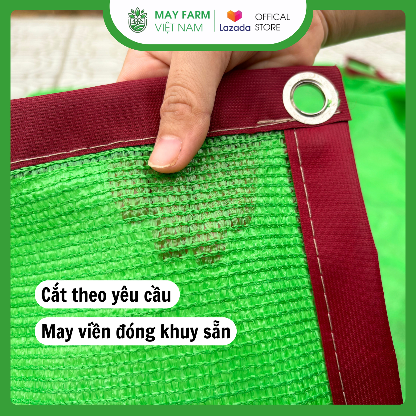 Lưới Thái dệt kim che nắng may viền đóng khuy, cắt theo yêu cầu, Lưới chắn nắng May Farm