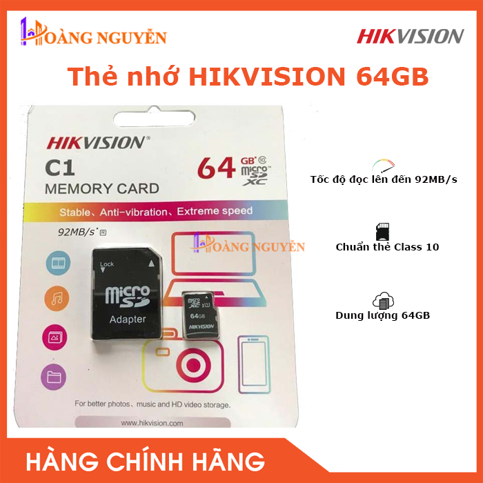 [HCM][NHÀ PHÂN PHỐI] Thẻ Nhớ Micro SD 64GB Cho Camera HIKVISION - Chuẩn Thẻ Class 10 - Công Nghệ Hoàng Nguyễn