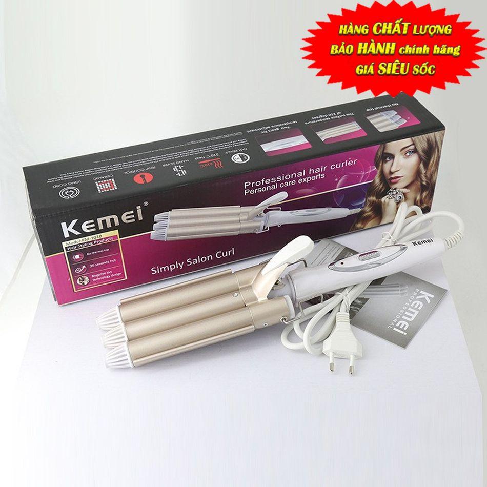 Máy uốn tóc gợn sóng, máy làm xoăn tóc, máy làm tóc đa năng hiện đại 3 trục Kemei 1010- Bảo hành 1 năm