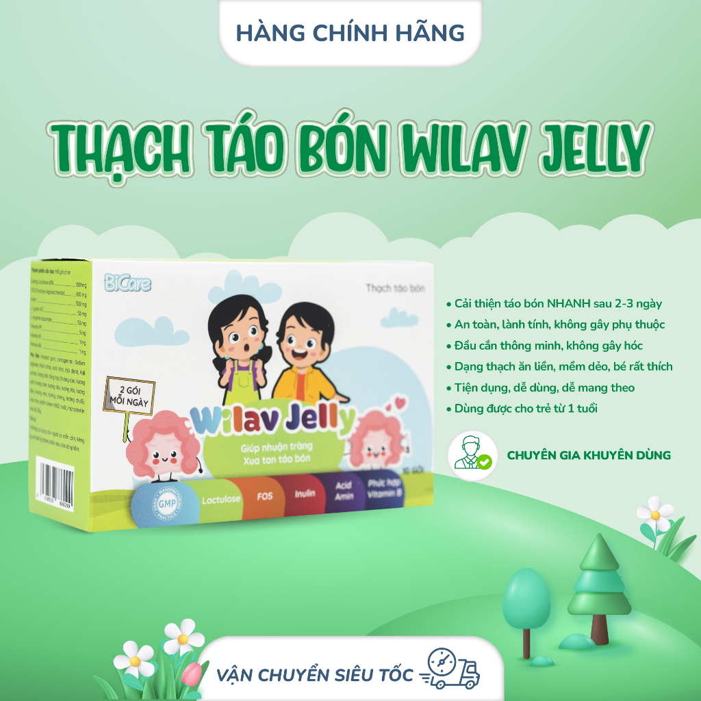 Thạch Táo Bón Wilav Jelly BICARE - Hộp 10 gói - Tăng cường hệ tiêu hóa khỏe