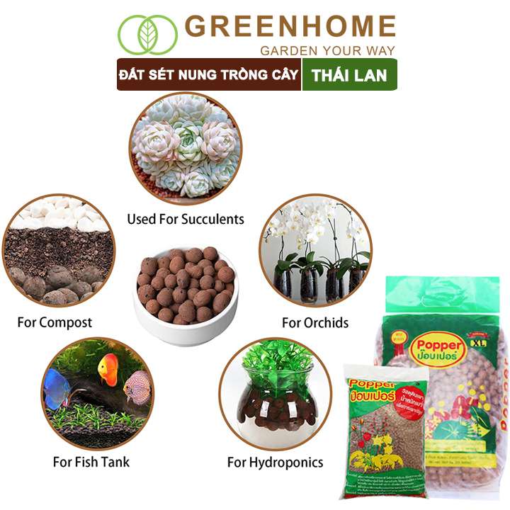 Đất sét nung trồng cây thái lan Greenhome, nhiều size, vô trùng